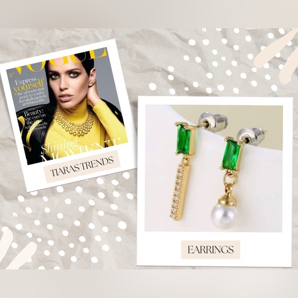 Green Jewel And Rhinestone Asymmetrical Drop Earrings - Picture 1 of 12